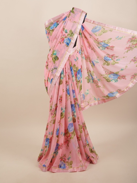 

Pothys Pink & Blue Floral Zari Saree