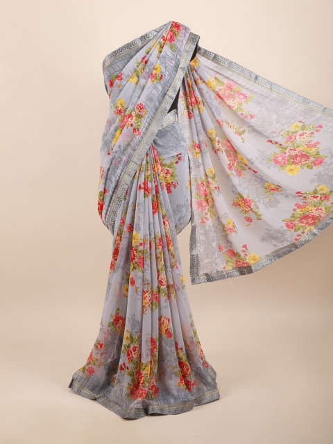 

Pothys Grey & Yellow Floral Zari Saree