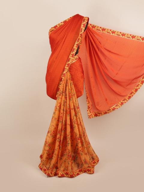 

Pothys Orange & Beige Poly Chiffon Saree