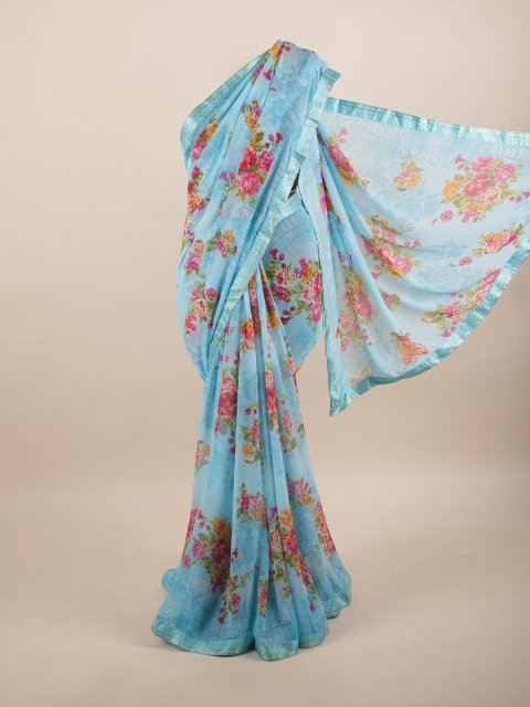 

Pothys Blue & Pink Floral Zari Saree