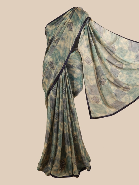 

Pothys Blue Embellished Poly Chiffon Saree