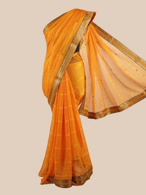 

Pothys Orange & Gold-Toned Embellished Beads and Stones Saree