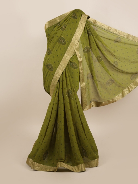

Pothys Green & Gold-Toned Ethnic Motifs Zari Saree