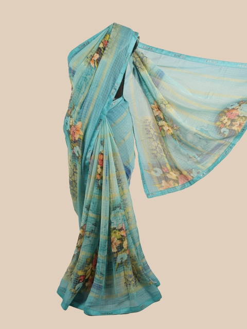 

Pothys Blue & Green Floral Beads and Stones Saree