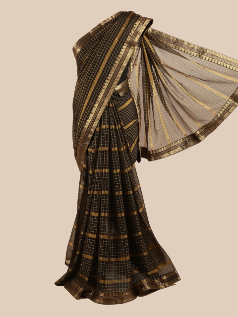 

Pothys Black & Beige Checked Beads and Stones Saree