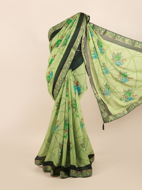 

Pothys Green & Brown Floral Beads and Stones Saree
