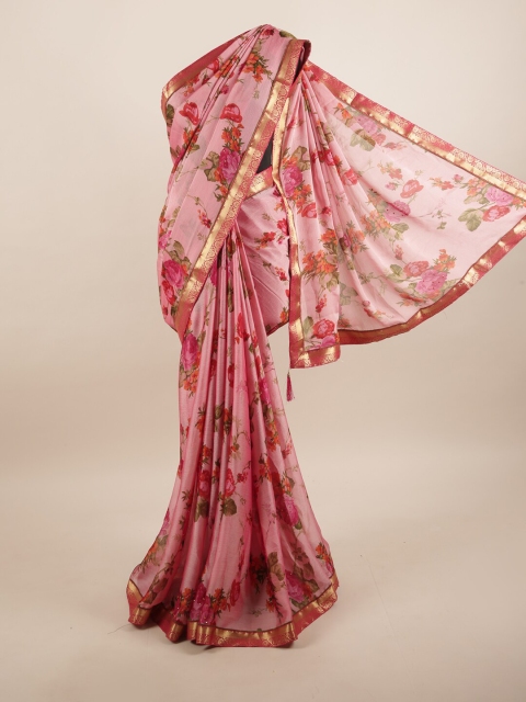

Pothys Pink & Green Floral Beads and Stones Saree