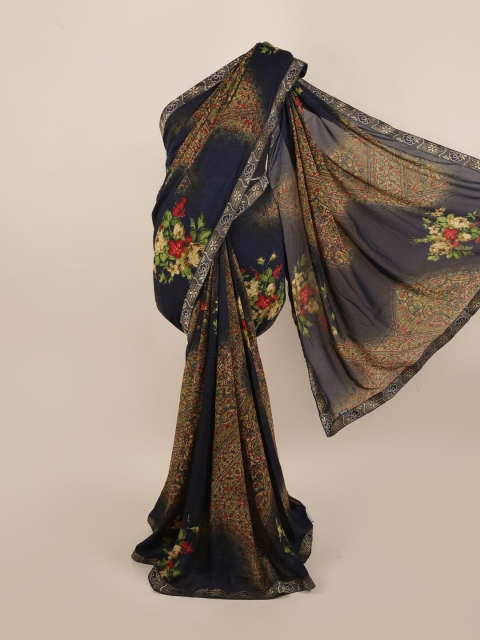 

Pothys Navy Blue & Green Floral Zari Saree