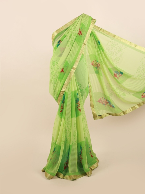 

Pothys Green & Red Floral Zari Saree