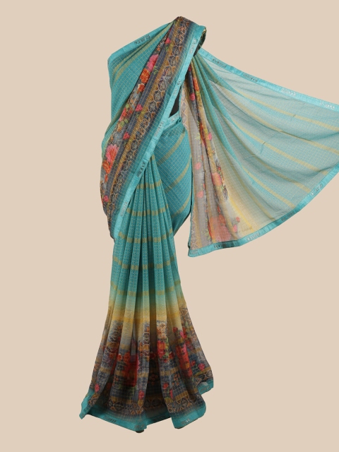 

Pothys Blue & Green Floral Beads and Stones Saree