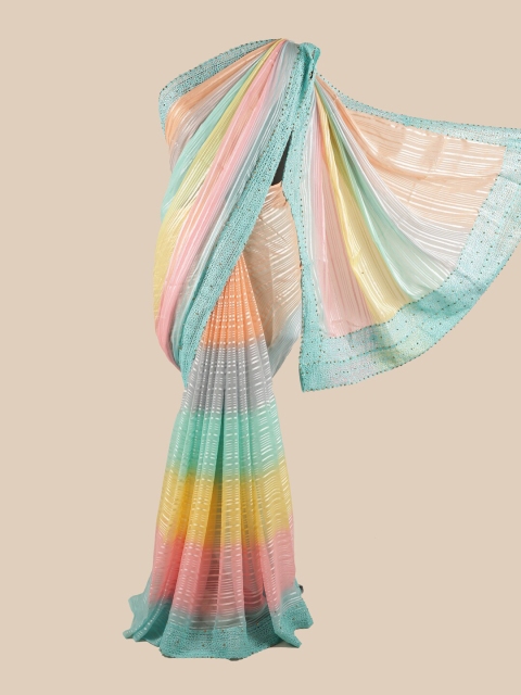 

Pothys Multicoloured Striped Beads and Stones Saree, Multi