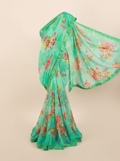

Pothys Green & Pink Floral Zari Saree