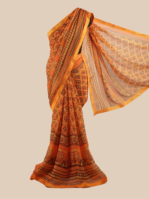 

Pothys Orange & Yellow Floral Beads and Stones Saree