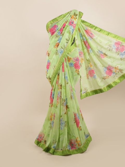 

Pothys Green & Pink Floral Zari Saree