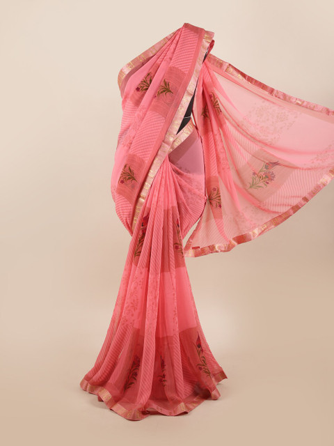 

Pothys Pink & Green Floral Zari Saree