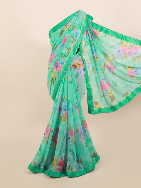 

Pothys Green & Pink Floral Zari Saree