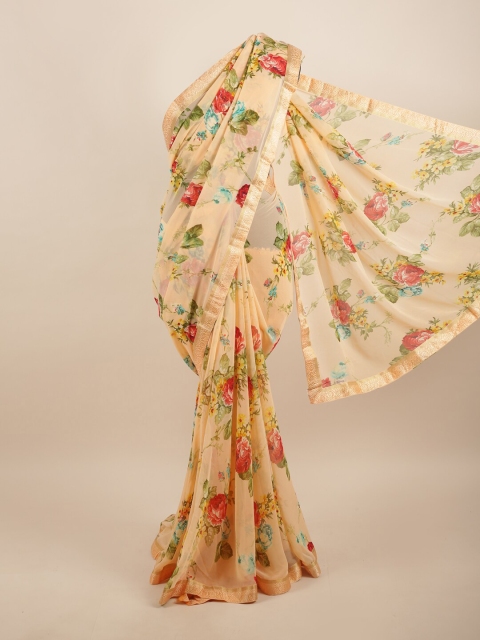 

Pothys Peach-Coloured & Green Floral Zari Saree