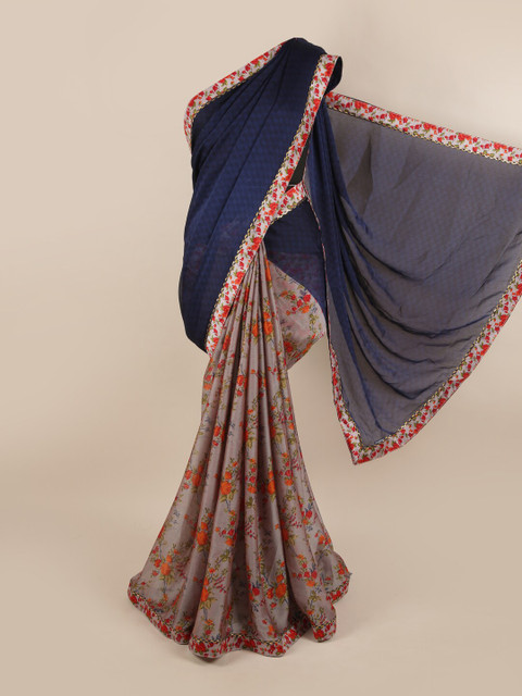 

Pothys Blue & Grey Floral Saree
