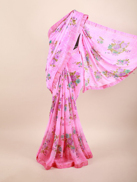 

Pothys Pink & Blue Floral Zari Saree
