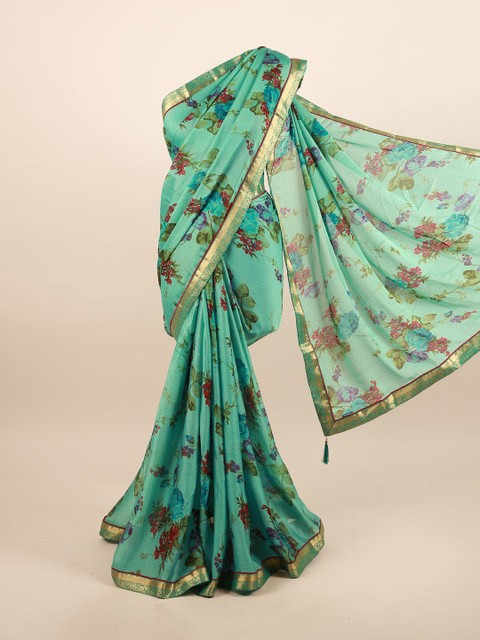 

Pothys Green & Red Floral Zari Saree