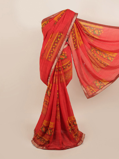 

Pothys Red & Yellow Floral Zari Saree