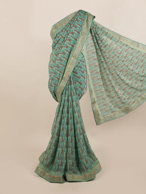 

Pothys Green & Brown Floral Zari Saree