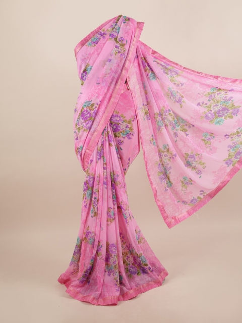

Pothys Pink & Green Floral Zari Saree
