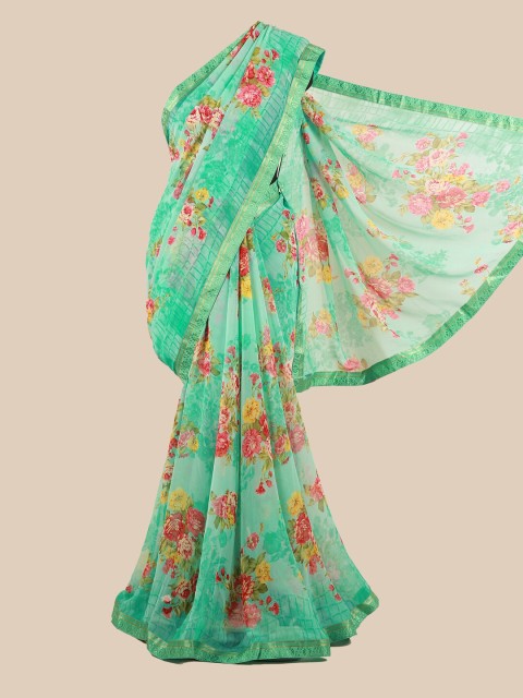 

Pothys Green & Yellow Floral Zari Saree