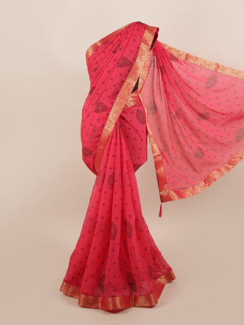 

Pothys Pink & Gold-Toned Floral Zari Saree