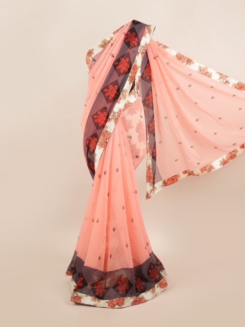 

Pothys Peach-Coloured & Red Floral Saree