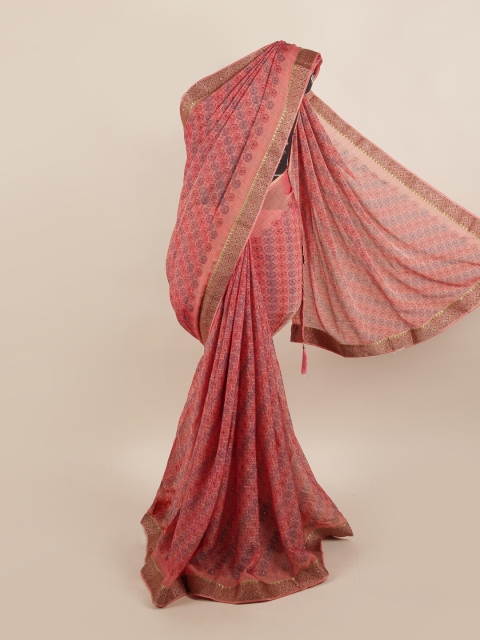 

Pothys Pink Zari Poly Chiffon Saree