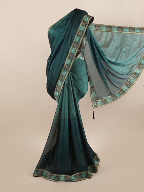 

Pothys Teal & Gold-Toned Poly Chiffon Saree
