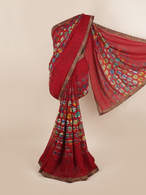 

Pothys Red & Blue Poly Chiffon Saree