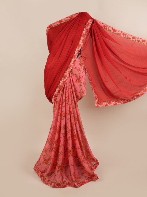 

Pothys Red & Pink Poly Chiffon Saree