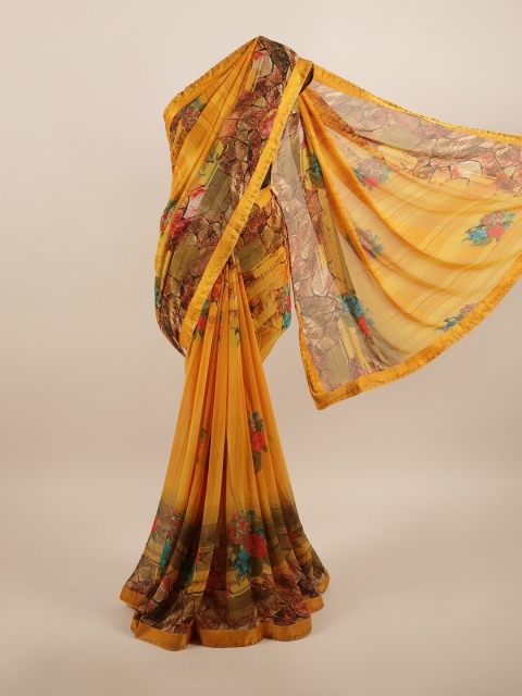 

Pothys Yellow & Brown Floral Beads and Stones Saree