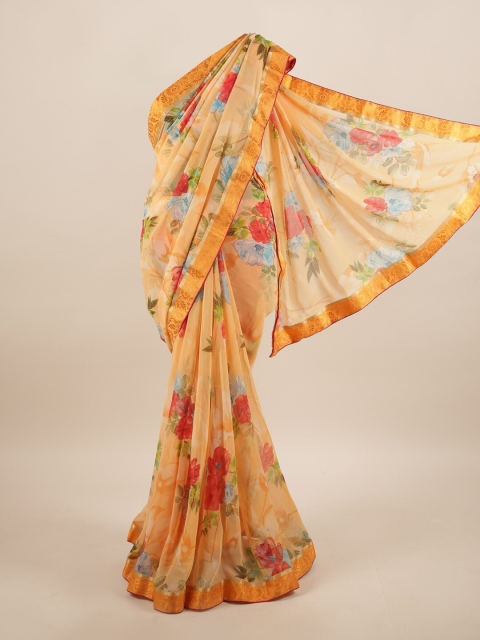 

Pothys Peach-Coloured & Green Floral Zari Saree