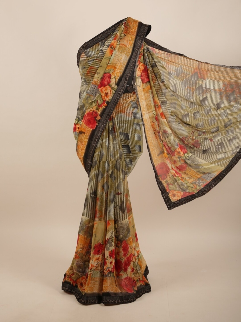 

Pothys Multicoloured & Red Floral Beads and Stones Saree, Multi