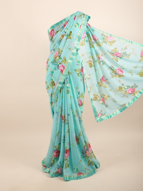 

Pothys Turquoise Blue & Pink Floral Zari Saree