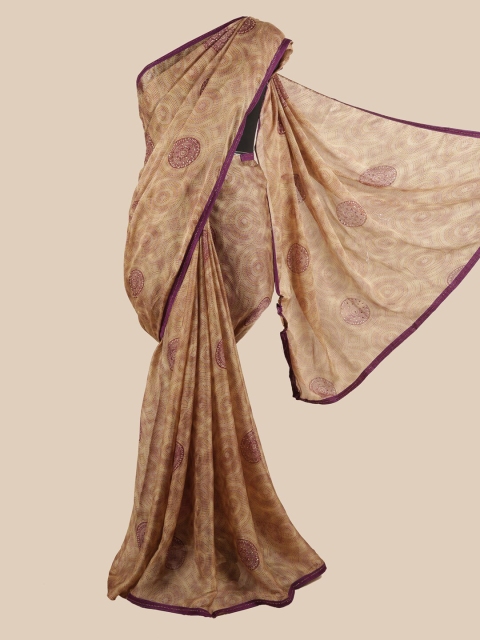 

Pothys Cream-Coloured & Violet Beads and Stones Saree