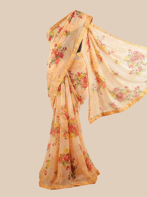 

Pothys Peach-Coloured & Green Floral Zari Saree