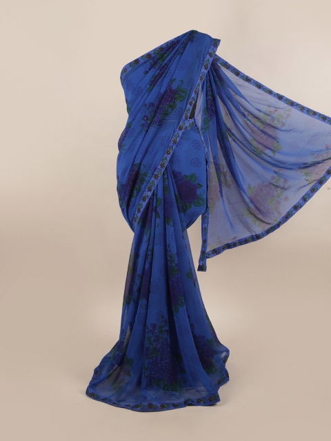 

Pothys Blue & Green Floral Beads and Stones Saree