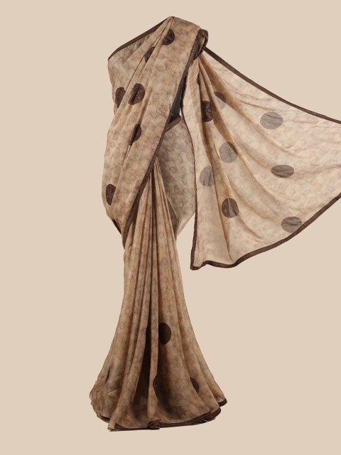

Pothys Brown & Cream-Coloured Beads and Stones Saree