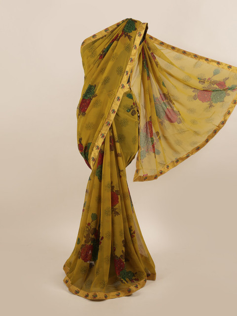 

Pothys Green & Maroon Floral Beads and Stones Saree