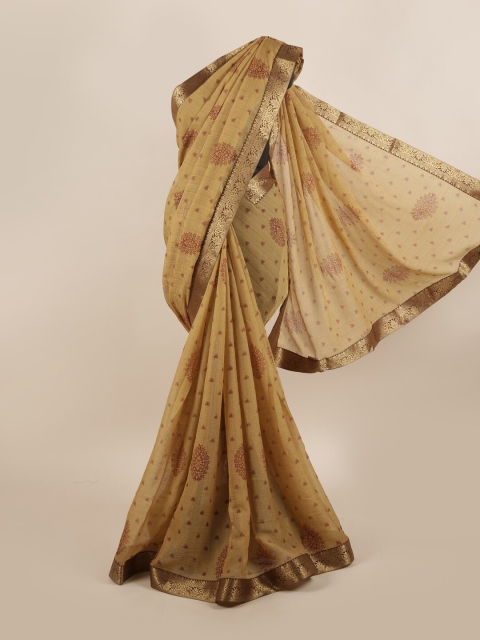 

Pothys Cream-Coloured & Brown Ethnic Motifs Zari Saree