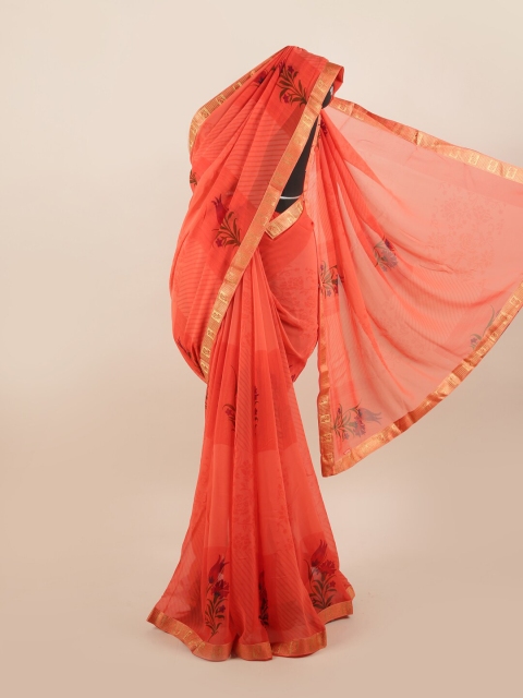 

Pothys Red & Gold-Toned Floral Zari Saree
