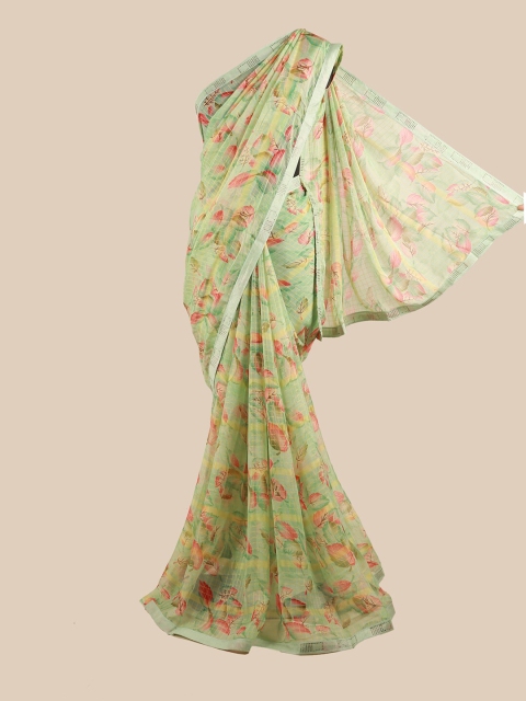 

Pothys Green & Peach-Coloured Floral Beads and Stones Saree