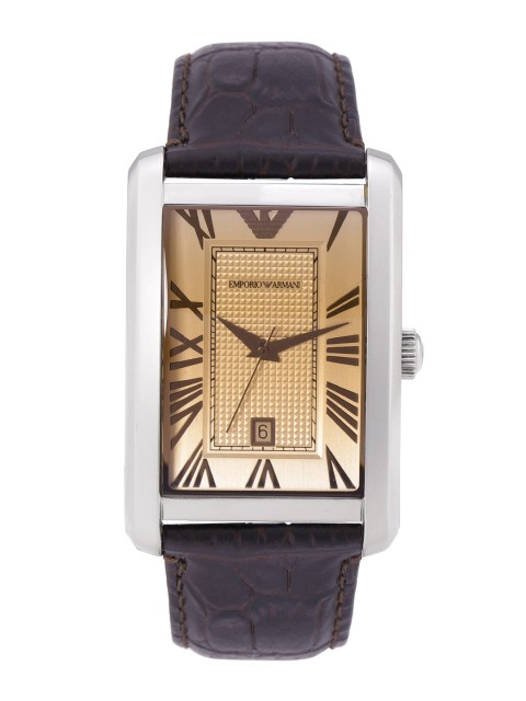 

Emporio Armani Unisex Bronze-Toned Dial Leather Textured Strap Analogue Watch AR9103