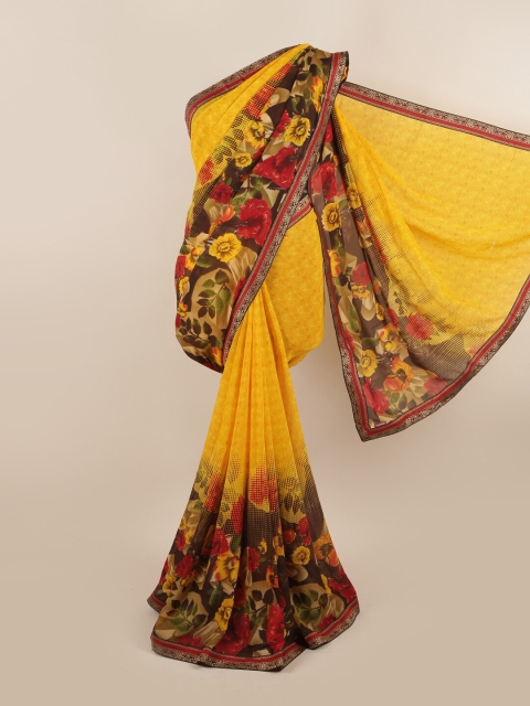 

Pothys Yellow & Red Floral Zari Saree