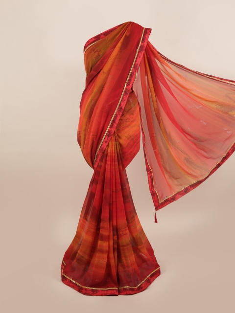 

Pothys Red & Orange Poly Chiffon Saree