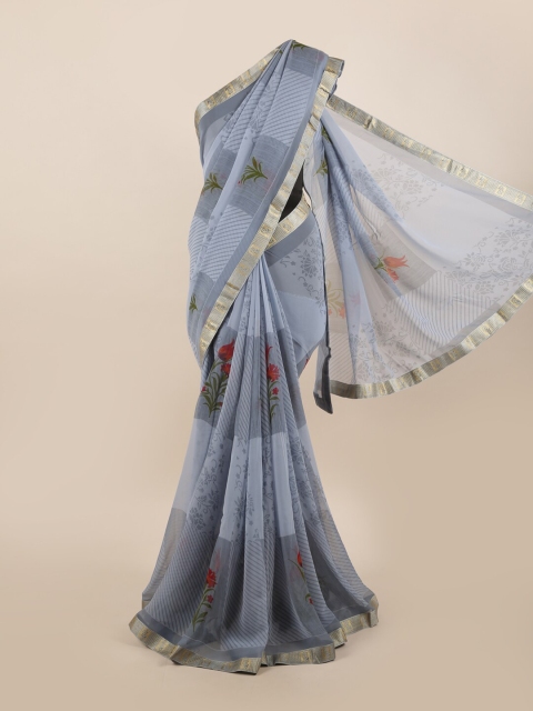 

Pothys Grey & Red Floral Zari Saree